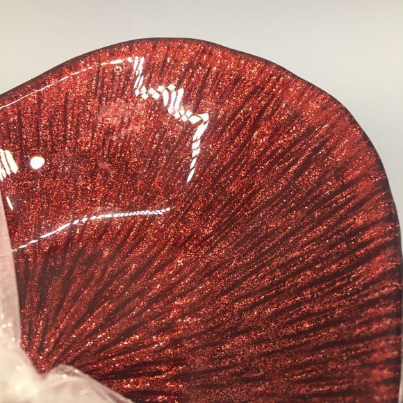 4 Akcam Red Glass Heart Appetizer Dessert Plate Dish Set Valentine Love Shimmer - Picture 4 of 7